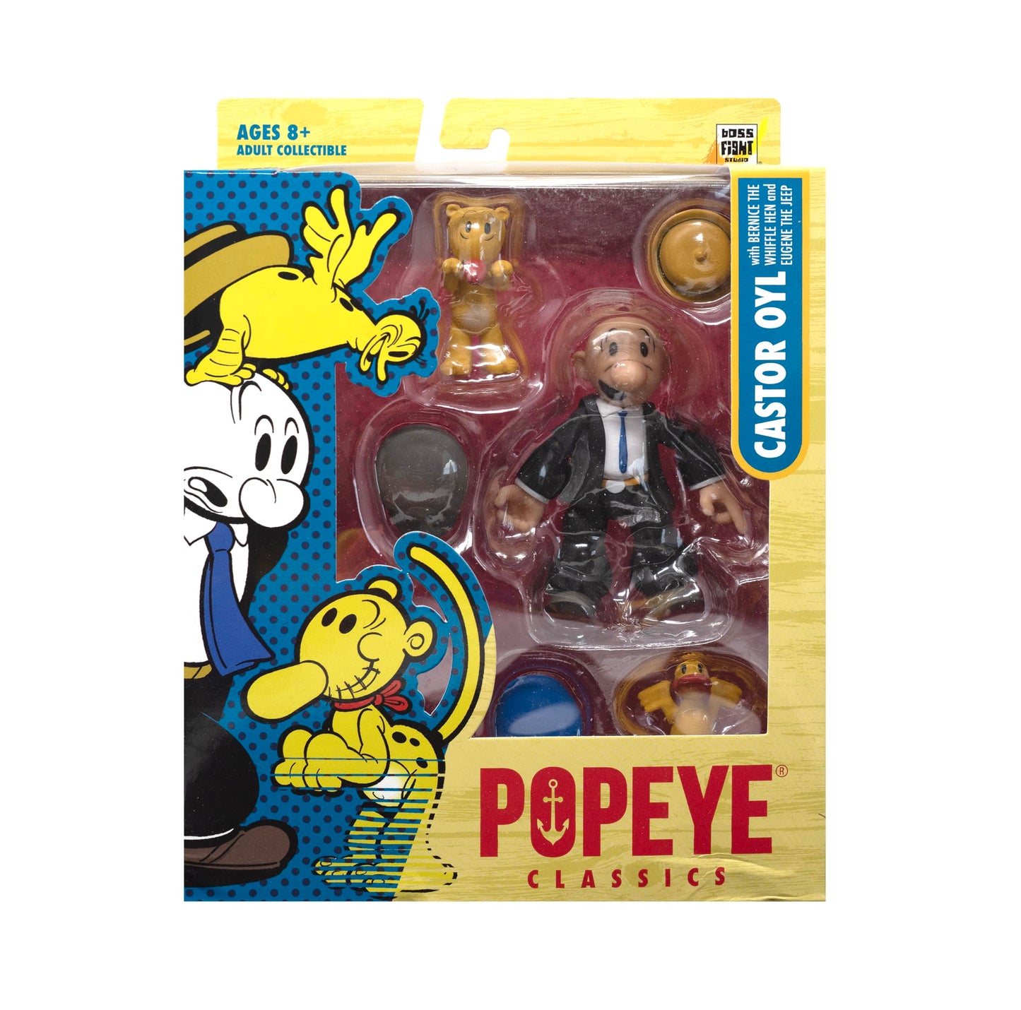 Boss Fight Studio Castor Oyl Popeye Classics Wave 1 1:12 Collectible Figure – Articulated with Eugene the Jeep & Bernice the Whiffle Hen