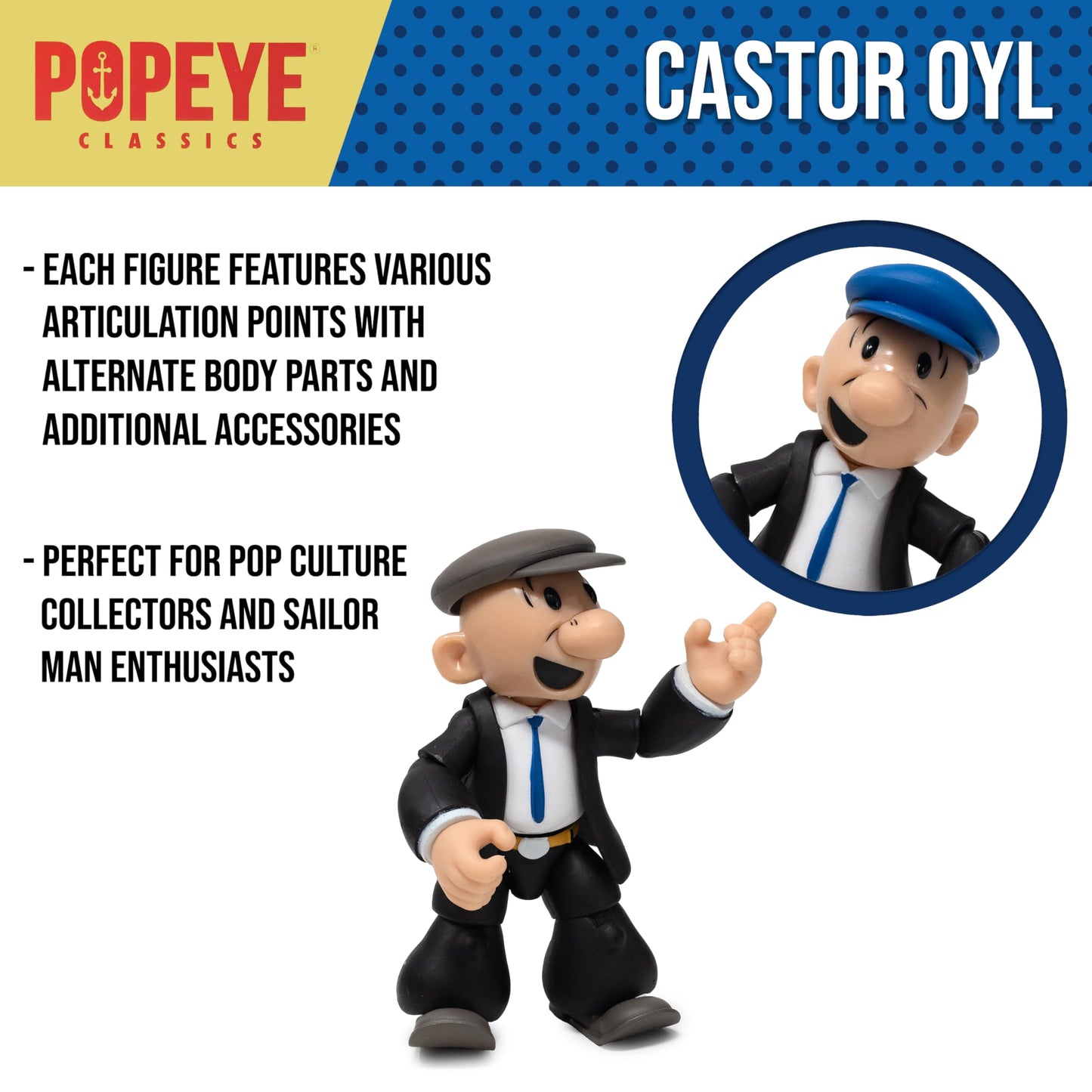 Boss Fight Studio Castor Oyl Popeye Classics Wave 1 1:12 Collectible Figure – Articulated with Eugene the Jeep & Bernice the Whiffle Hen