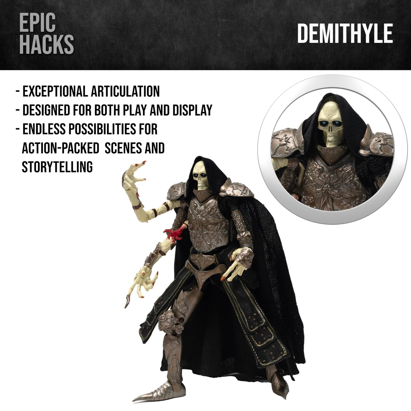 Boss Fight Studio Court of The Dead Demithyle 4-inch Action Figure – Highly Articulate Collectible with Scythe, Alternate Hands, Soft Goods Cape