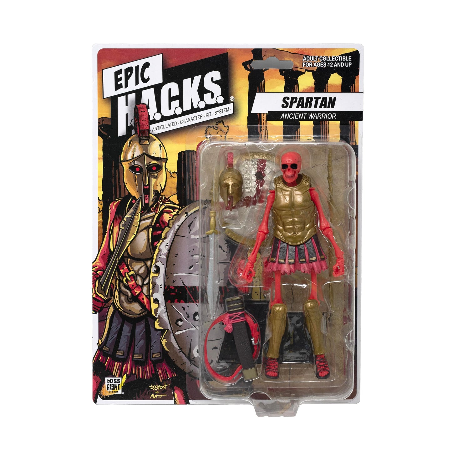 Boss Fight Studio Epic H.A.C.K.S. Spartan Warrior Skeleton Action Figure – 1:12 Scale with Helmet, Armor, Sword, Spear & Stand
