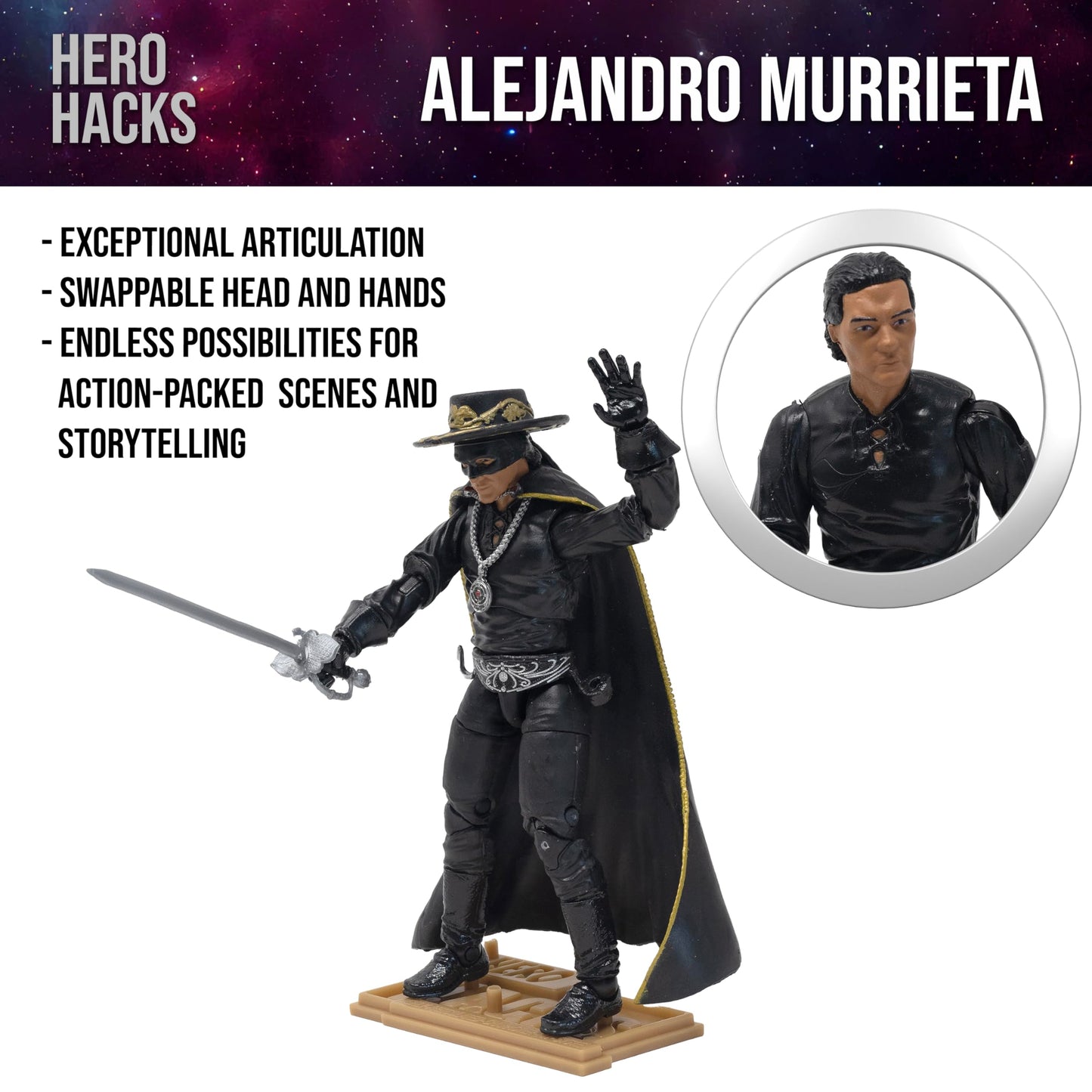 Boss Fight Studio Hero H.A.C.K.S. Alejandro Murrieta 1:18 Action Figure – Hat, Cape, Sword & Display Stand