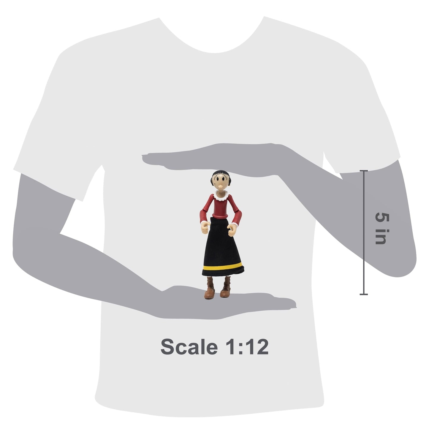Boss Fight Studio Olive OYL Popeye Classics Wave 1 Action Figure - 1:12 Scale, Highly Articulated with Swee’ Pea, Fabric Skirt, Alternate Heads & Hat