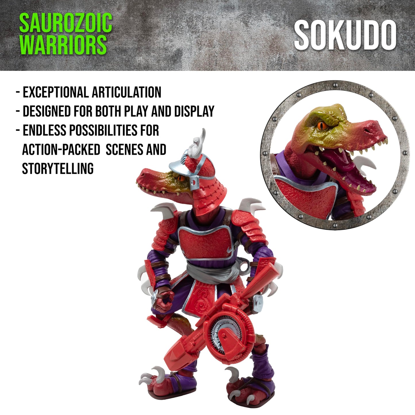 Boss Fight Studio Saurozoic Warrior Sokudo Legion – 6-Inch Armored Dinosaur Action Figure with Full Accessories