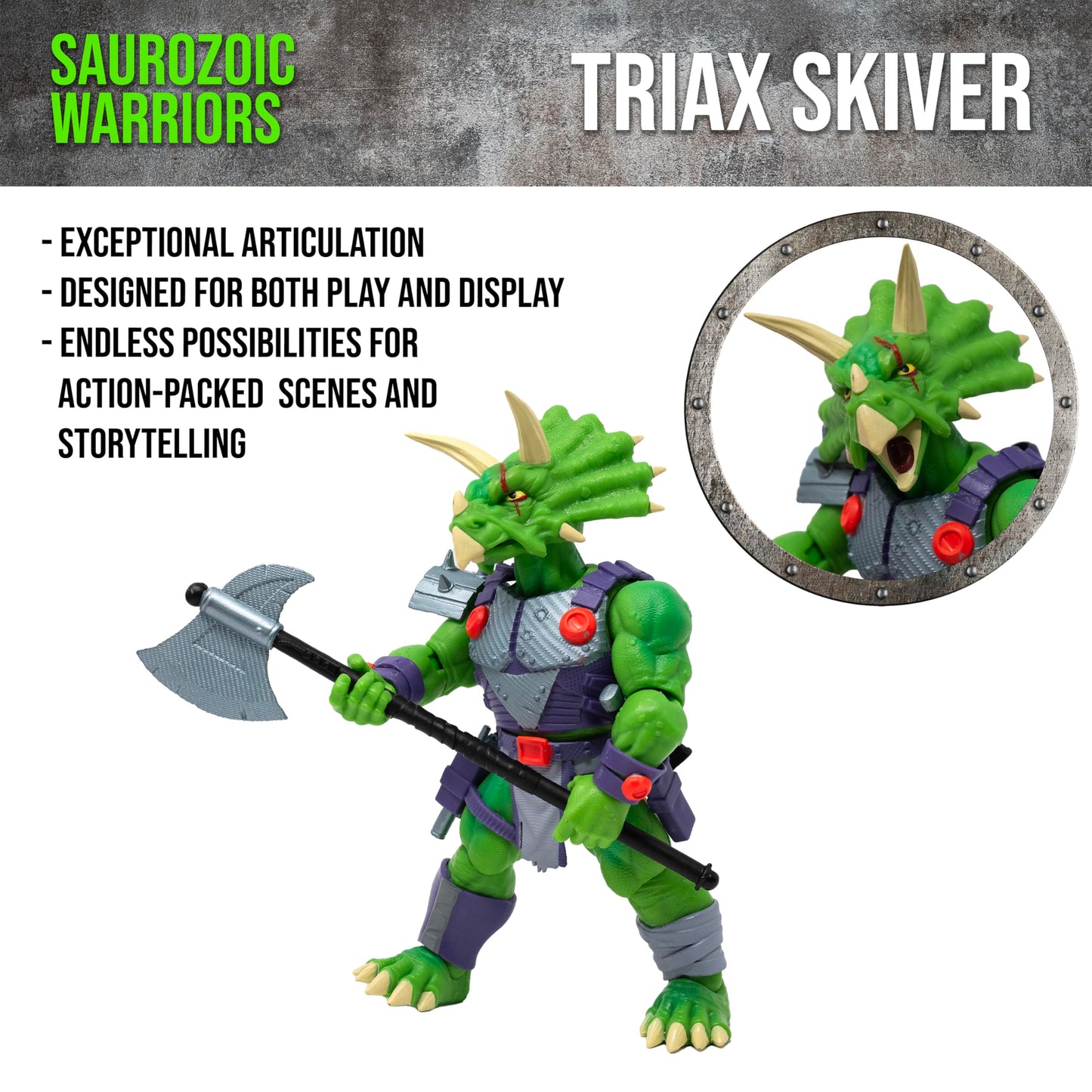 Boss Fight Studio Saurozoic Warrior Triax Skiver – 6-Inch Articulated Dinosaur Hero with Full Accessories