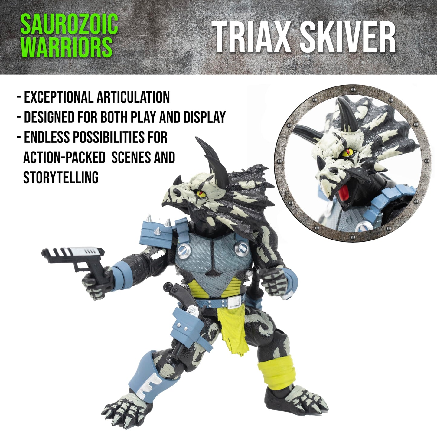 Boss Fight Studio Saurozoic Warrior Triax Skiver – Night Lands Deco, 6-Inch Articulated Dinosaur Hero