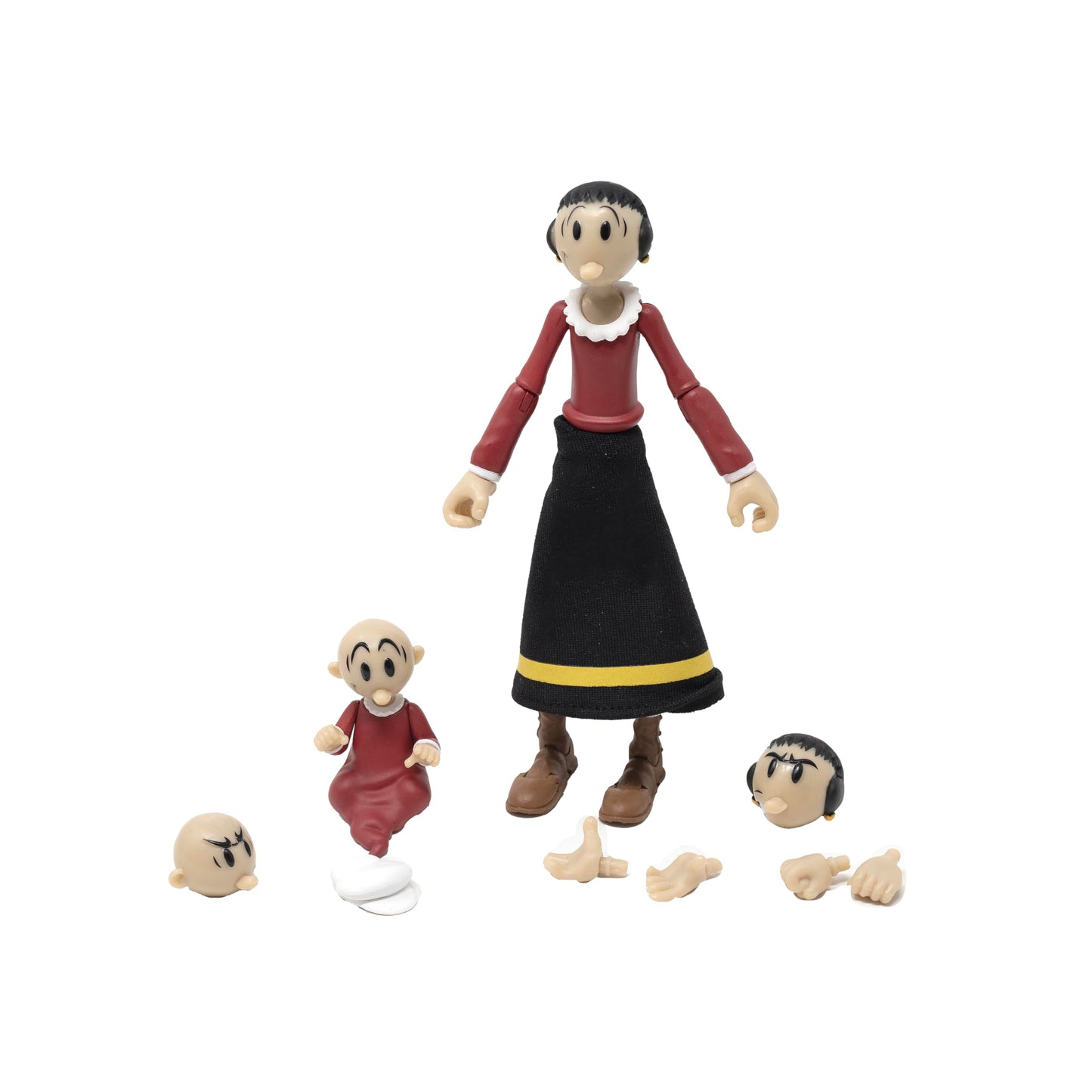 Boss Fight Studio Olive OYL Popeye Classics Wave 1 Action Figure - 1:12 Scale, Highly Articulated with Swee’ Pea, Fabric Skirt, Alternate Heads & Hat