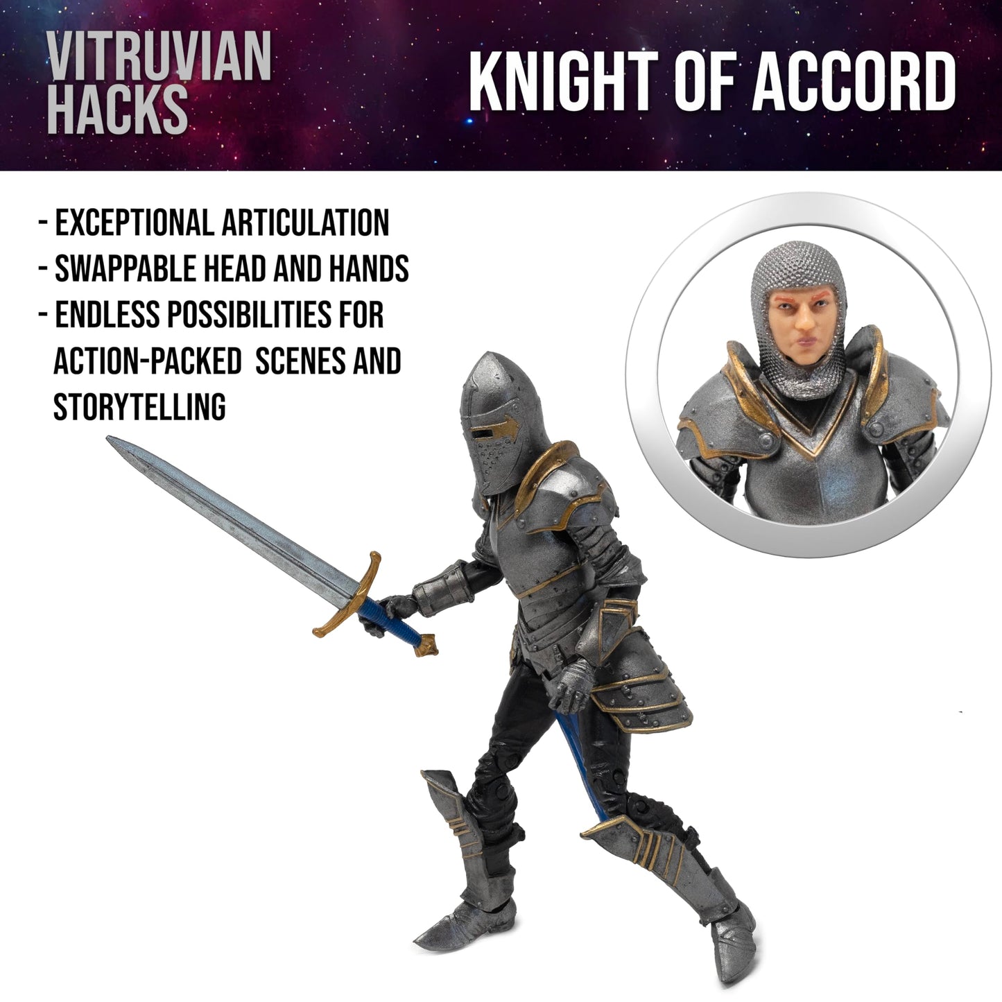 Boss Fight Studio Vitruvian H.A.C.K.S. Female Knight of Accord Action Figure - 1:18 Scale, Interchangeable Parts