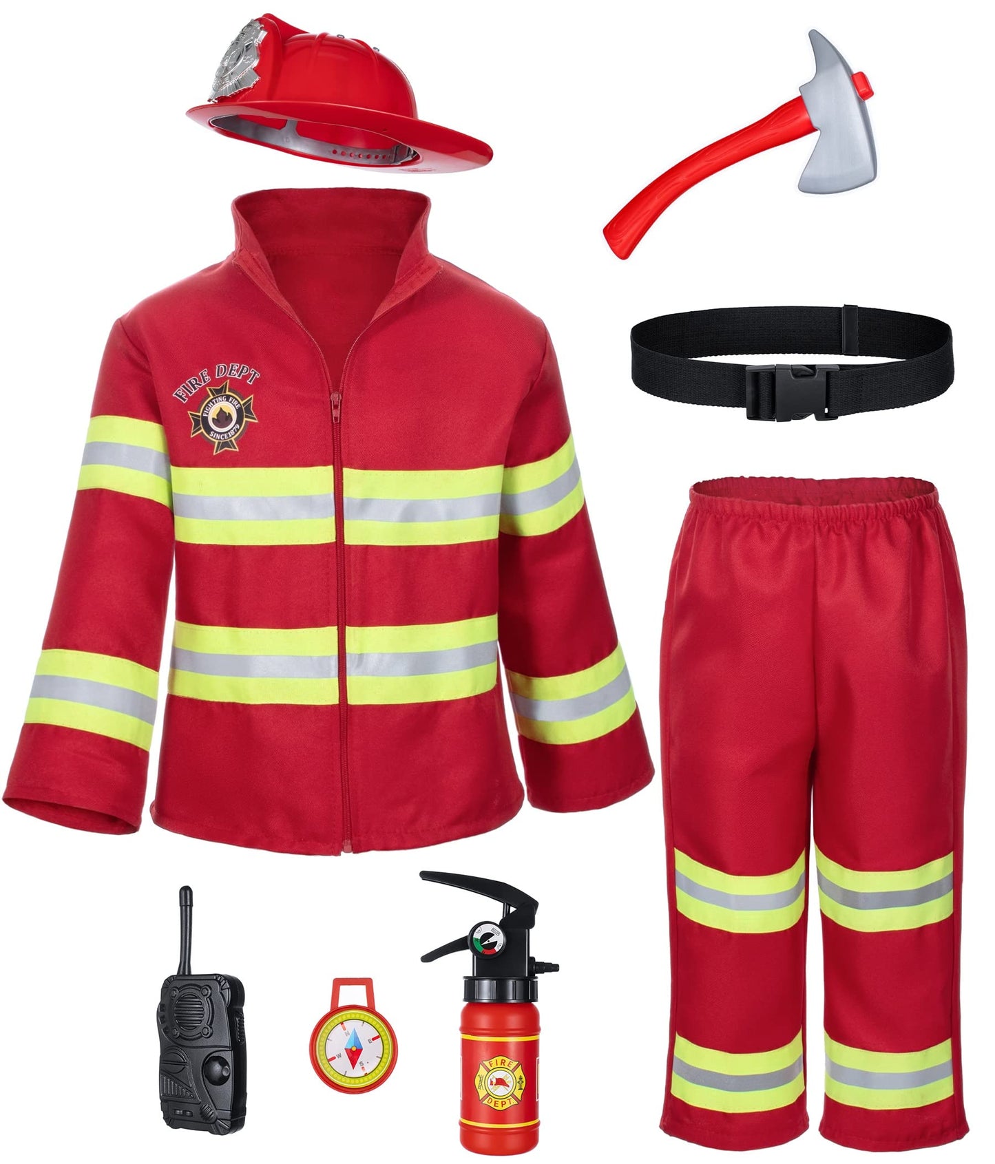 Bosvin Kid's Fireman Costume — 8-Piece Firefighter Dress-Up Set for Boys & Girls (3T-4T)