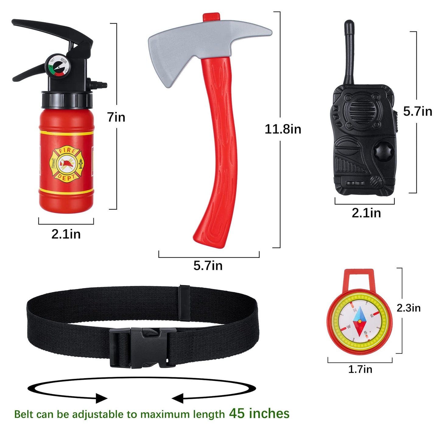 Bosvin Kid's Fireman Costume — 8-Piece Firefighter Dress-Up Set for Boys & Girls (3T-4T)