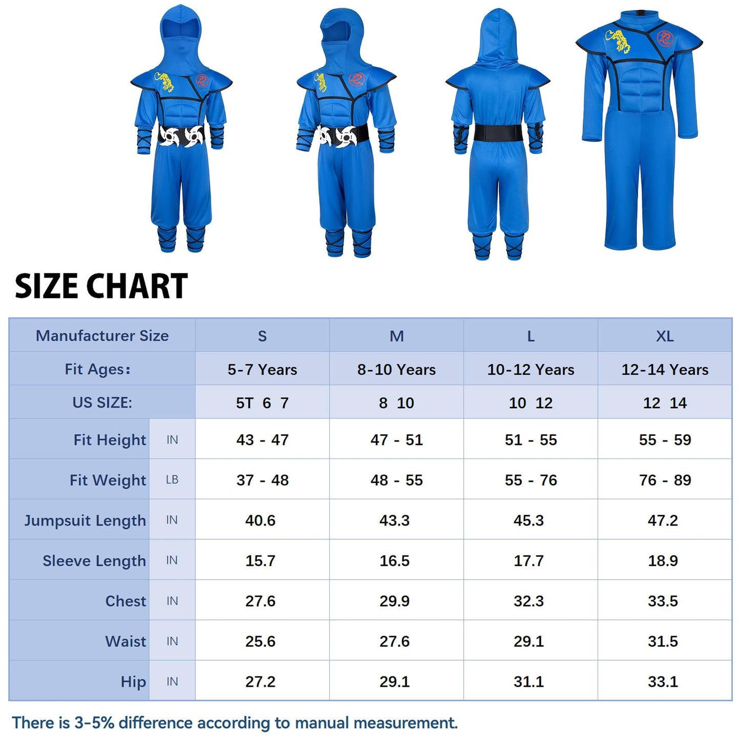 Bosvin Kids Ninjia Costume Blue Muscle Ninja Suit – for 8-10 Years | Deluxe Ninja Toys