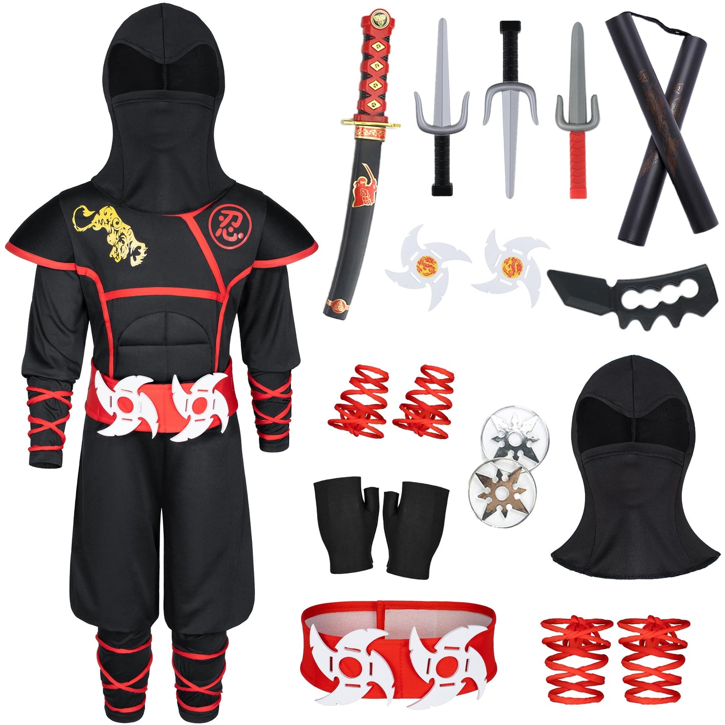 Bosvin Ninjia Kids Ninja Costume – Deluxe Dress-Up Set for Halloween & Play (10-12 Years)