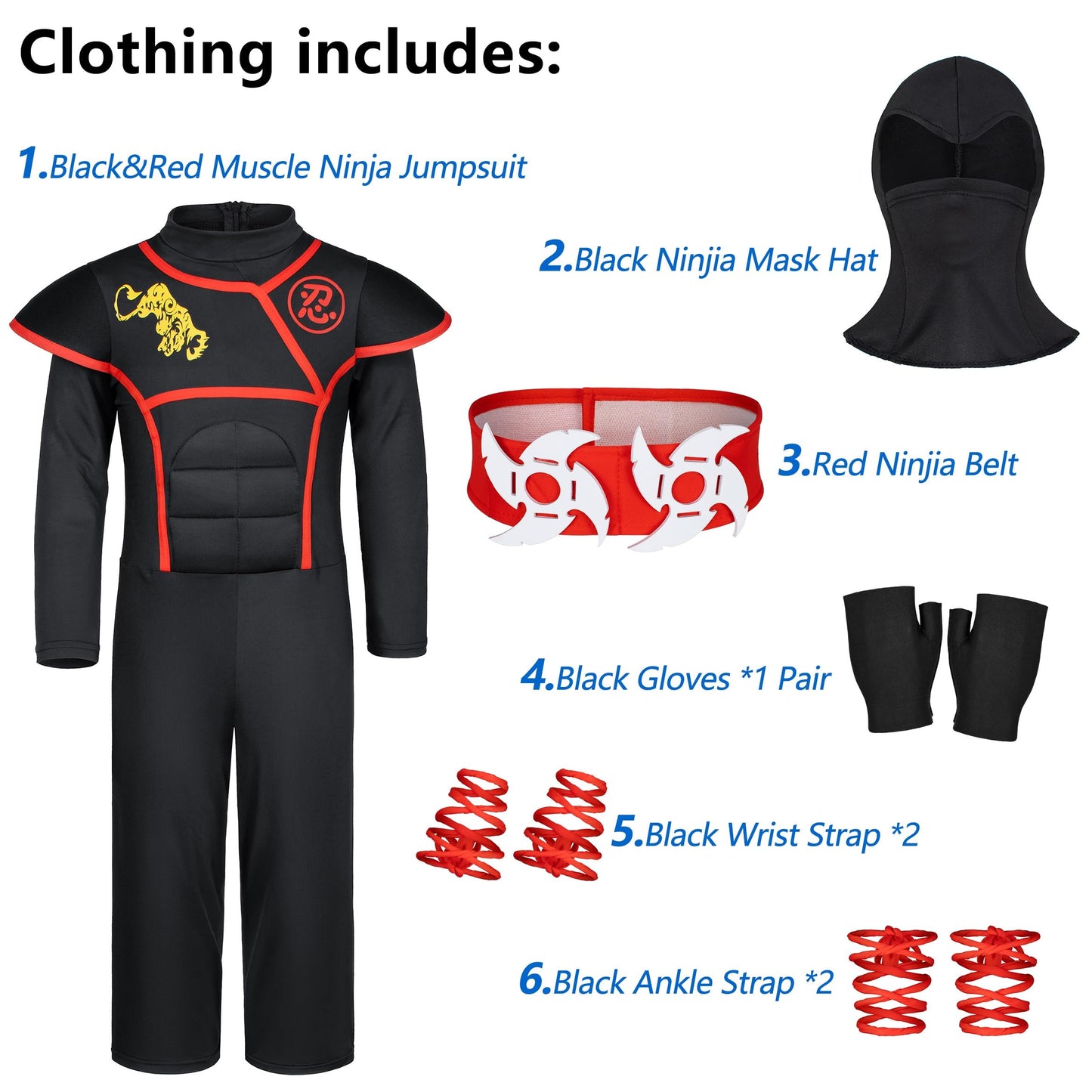 Bosvin Ninjia Costume for Little Boys - Deluxe Ninja Costume with Toys | 5T-6-7 Years