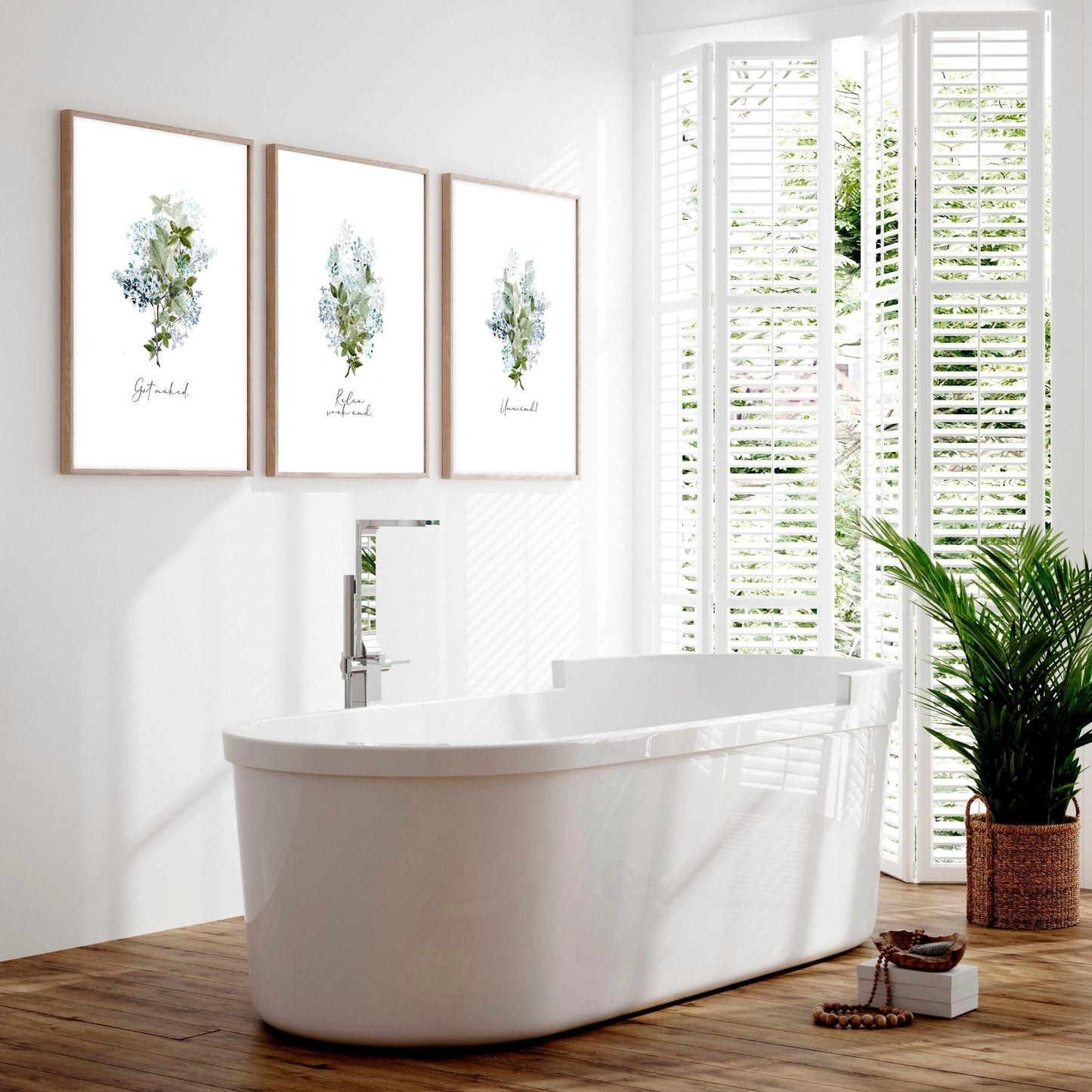 Flowers print | Set of 3 wall art for the Bathroom