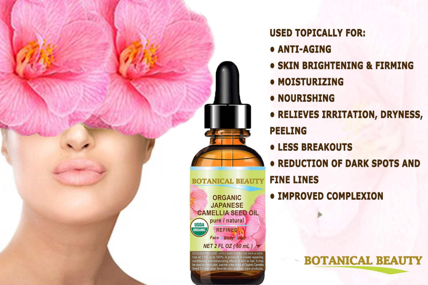 Botanical Beauty Japanese Organic Camellia Seed Oil – 100% Pure, Cold-Pressed, 2 oz