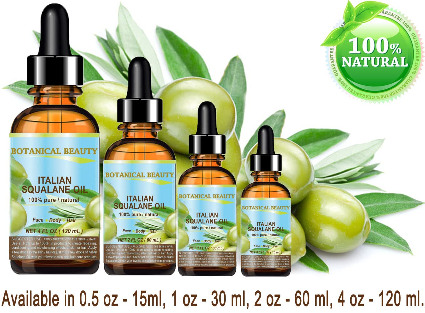 Botanical Beauty Squalane – 100% Pure Italian Olive-Derived Oil (4 oz)