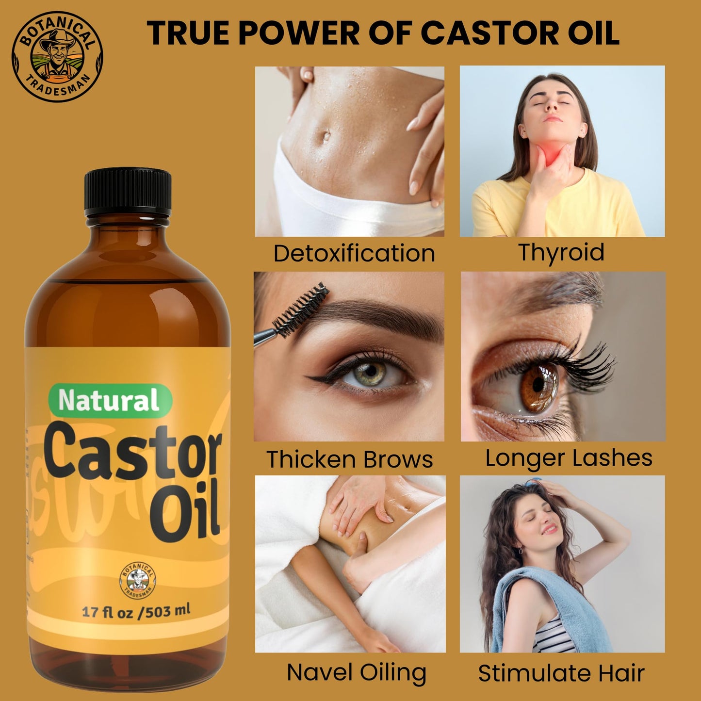 Botanical Tradesman Organic Castor Oil Kit – 17 oz Glass Bottle, Cold-Pressed, Hexane-Free