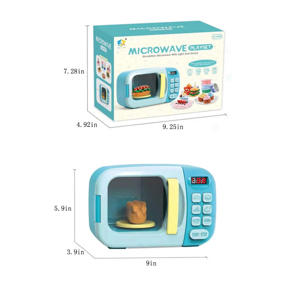 BoterLun Microwave Toy Oven with Light & Sound – Kids Pretend Play Kitchen Set (Blue)
