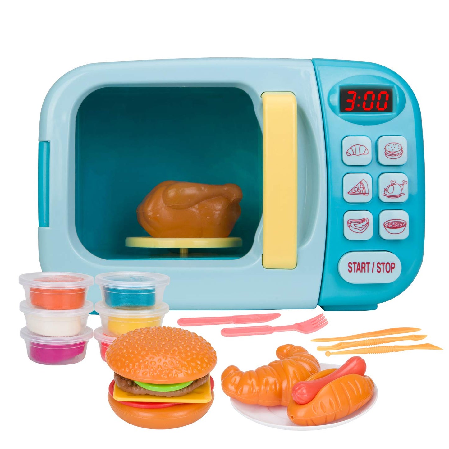 BoterLun Microwave Toy Oven with Light & Sound – Kids Pretend Play Kitchen Set (Blue)