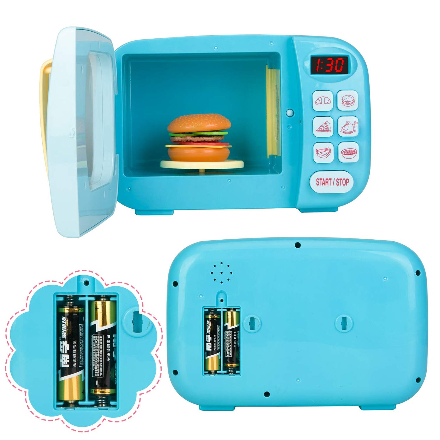 BoterLun Microwave Toy Oven with Light & Sound – Kids Pretend Play Kitchen Set (Blue)