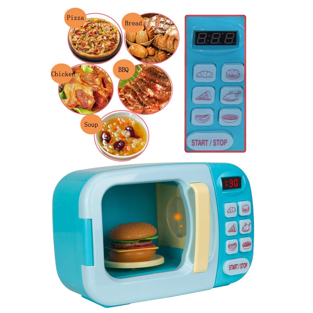 BoterLun Microwave Toy Oven with Light & Sound – Kids Pretend Play Kitchen Set (Blue)