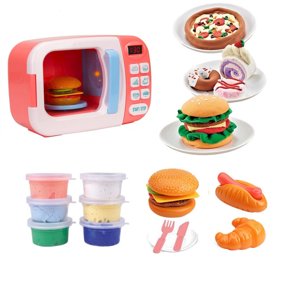 BoterLun Microwave Toy Kitchen Play Set – Light & Sound, 6-Color DIY Clay, Ages 3+