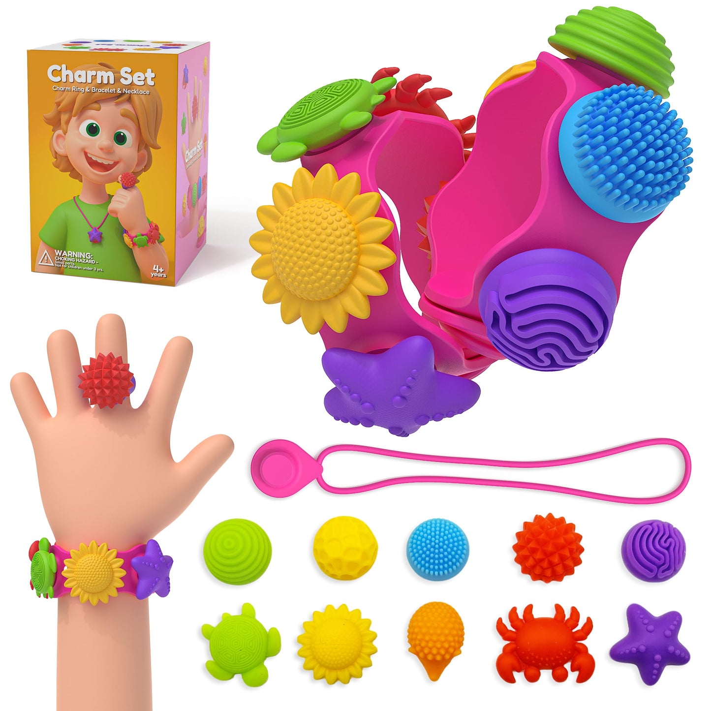 Botsparty Sensory Fidget Jewelry – 22-Piece Necklace, Bracelet, Rings & Charms