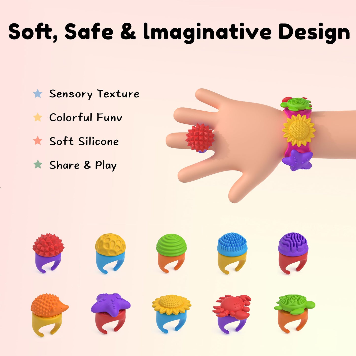 Botsparty Sensory Fidget Jewelry – 22-Piece Necklace, Bracelet, Rings & Charms