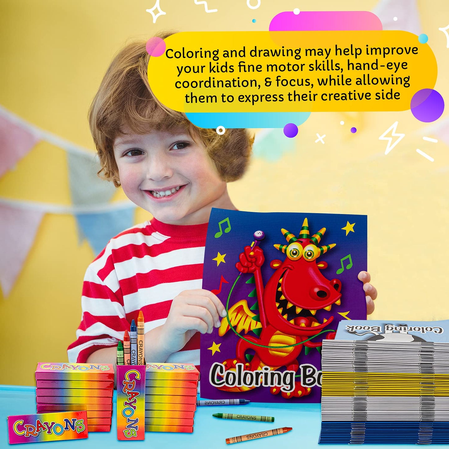 Bottles N Bags Bulk 72 Mini Coloring Books with Crayons – Party Favors & Classroom Giveaways (72 Pack)