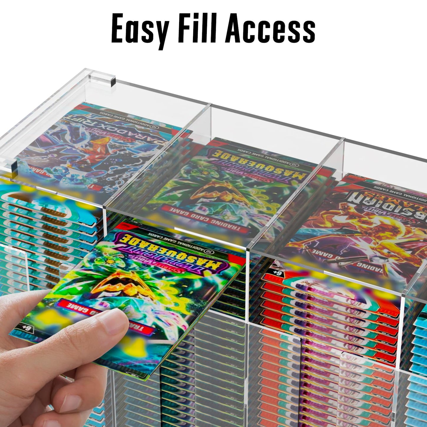 Botyboty 5-Slot Booster Pack Dispenser — Black Base, Acrylic, Stackable, Fits PKMN MTG YGO & Sports Boosters