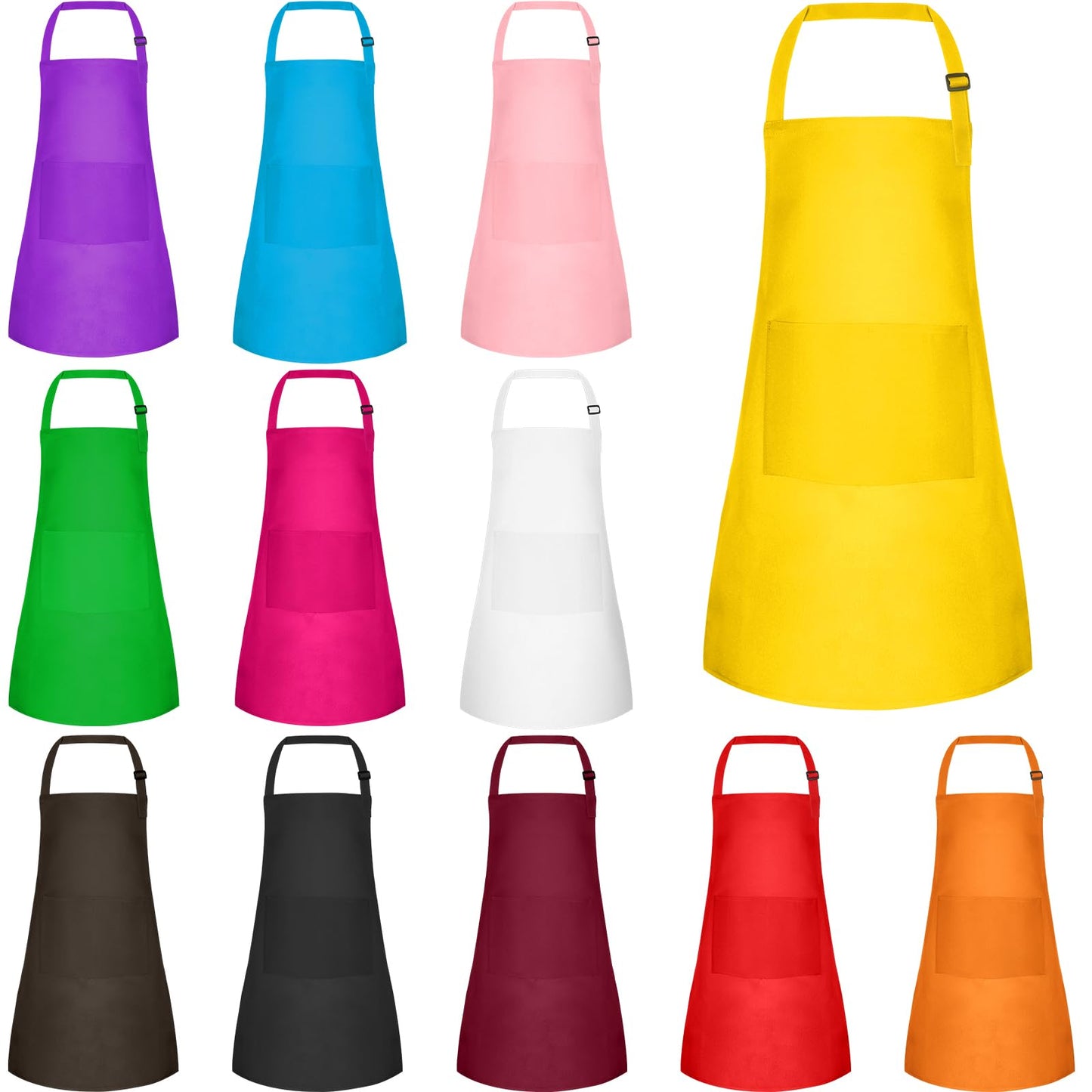 BOUBONI 12-Pack Kids Aprons – Adjustable, Two Pockets, Colorful Crafting and Cooking Aprons