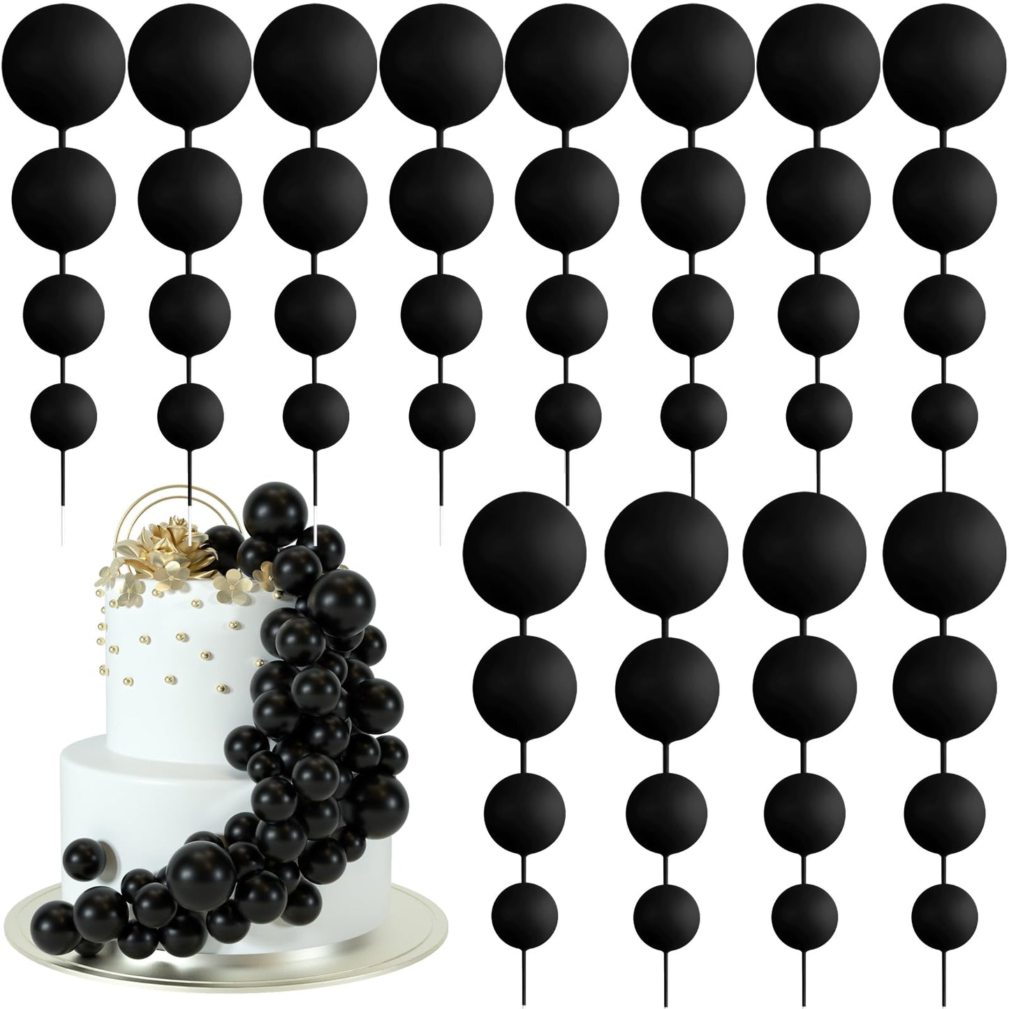 BOUBONI 48 Pcs Black Cake Ball Toppers – Foam Ball Decorations for Birthday, Wedding & More