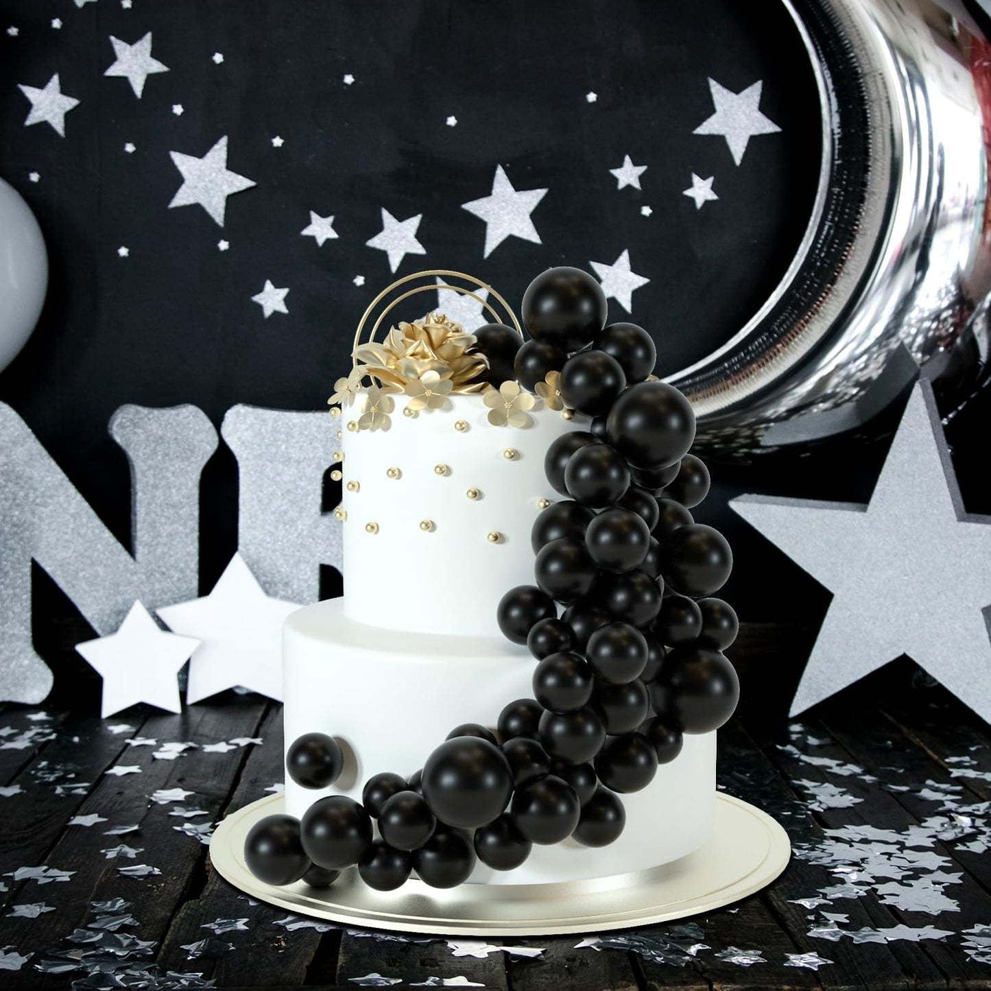BOUBONI 48 Pcs Black Cake Ball Toppers – Foam Ball Decorations for Birthday, Wedding & More