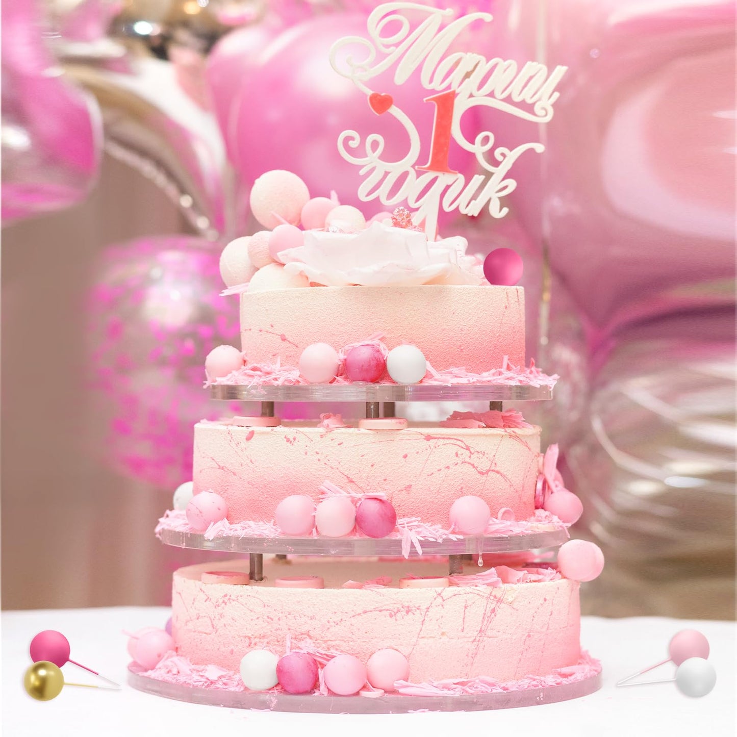 BOUBONI 48 Pcs Ball Cake Topper Decorations – Foam Ball Toppers for Birthday & Wedding