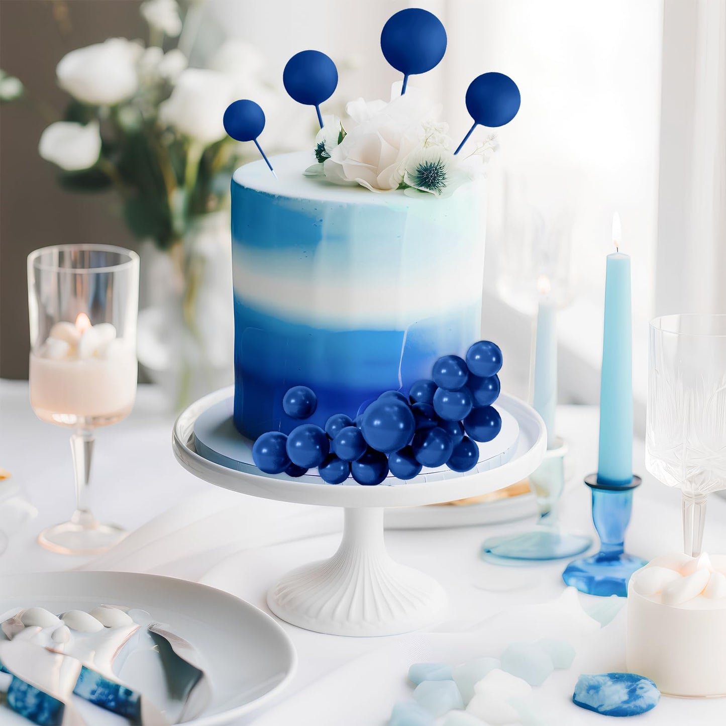 BOUBONI 48 Pcs Royal Blue Cake Ball Toppers | Foam Decorations for Cakes, Cupcakes & Parties