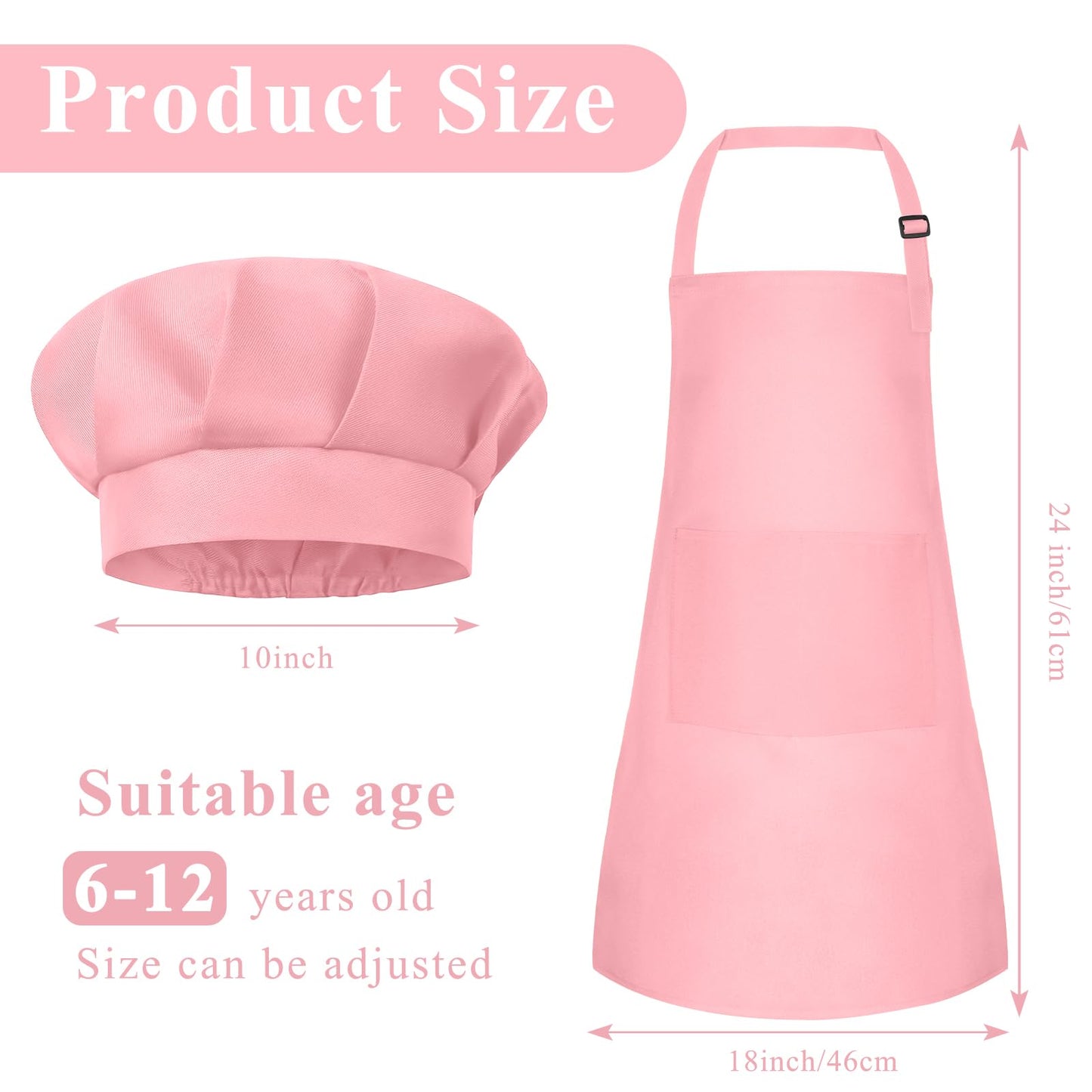 BOUBONI Kids Apron and Chef Hat Set — Pink Adjustable Apron with 2 Pockets