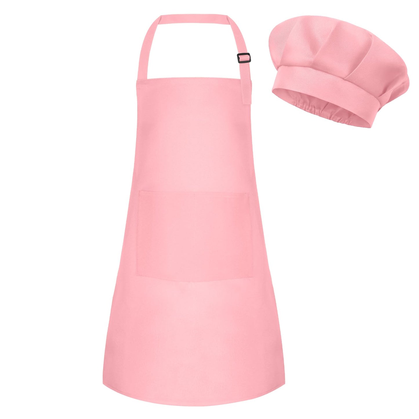 BOUBONI Kids Apron and Chef Hat Set — Pink Adjustable Apron with 2 Pockets