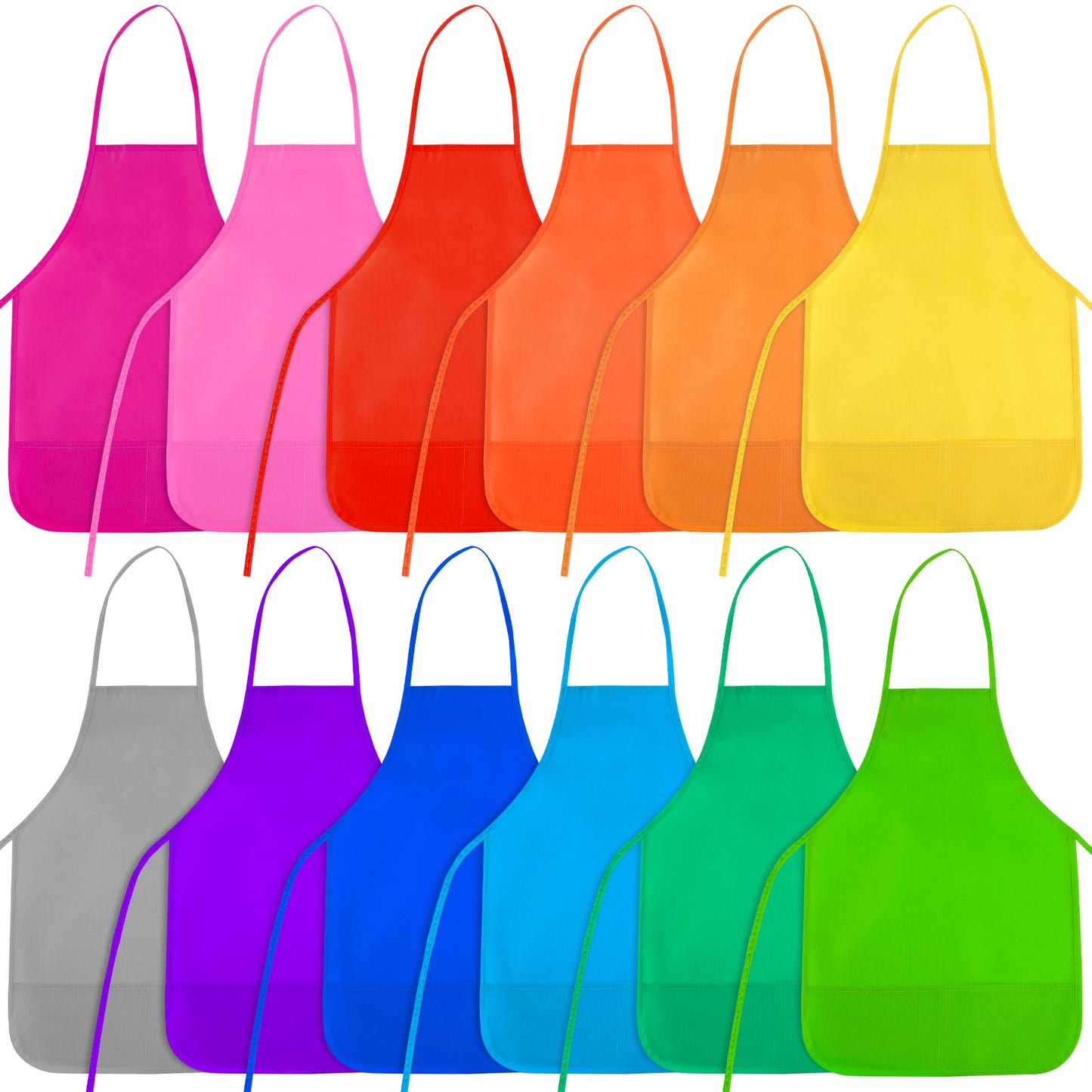 BOUBONI Kids Painting Aprons — 12 Colors, 2 Pockets, Ages 3–7