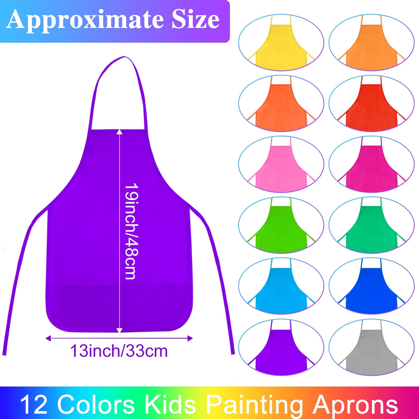 BOUBONI Kids Painting Aprons — 12 Colors, 2 Pockets, Ages 3–7