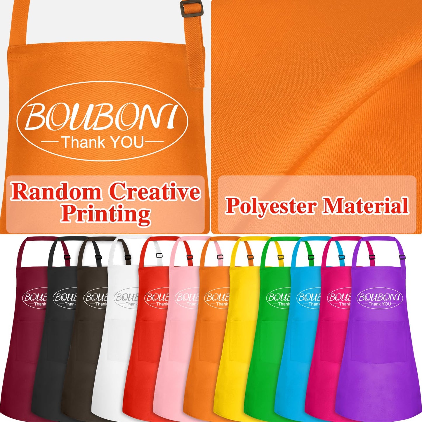 BOUBONI 12-Pack Kids Aprons – Adjustable, Two Pockets, Colorful Crafting and Cooking Aprons