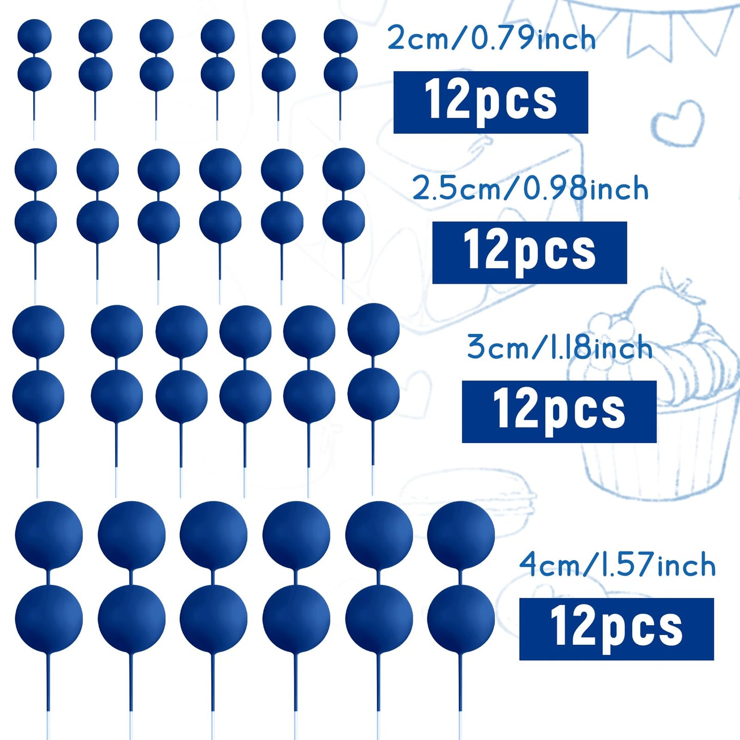 BOUBONI 48 Pcs Royal Blue Cake Ball Toppers | Foam Decorations for Cakes, Cupcakes & Parties