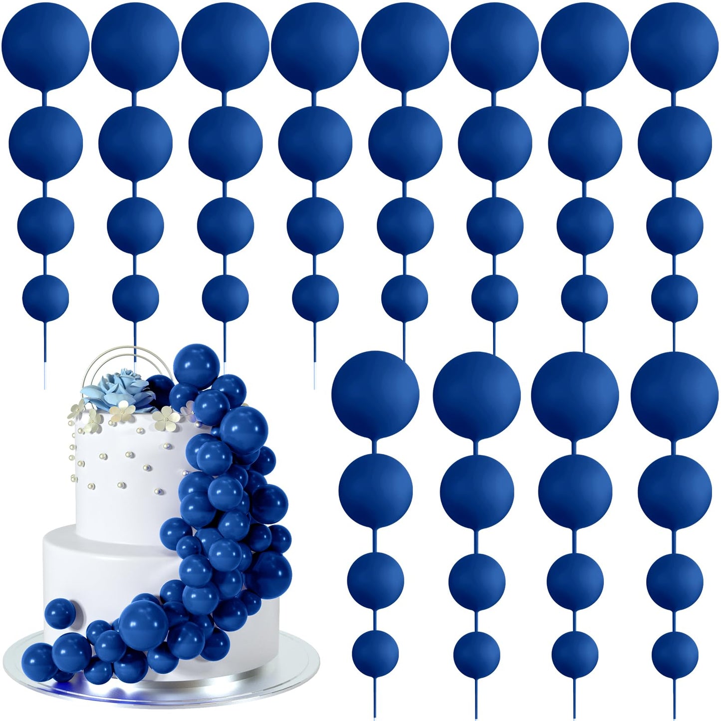 BOUBONI 48 Pcs Royal Blue Cake Ball Toppers | Foam Decorations for Cakes, Cupcakes & Parties