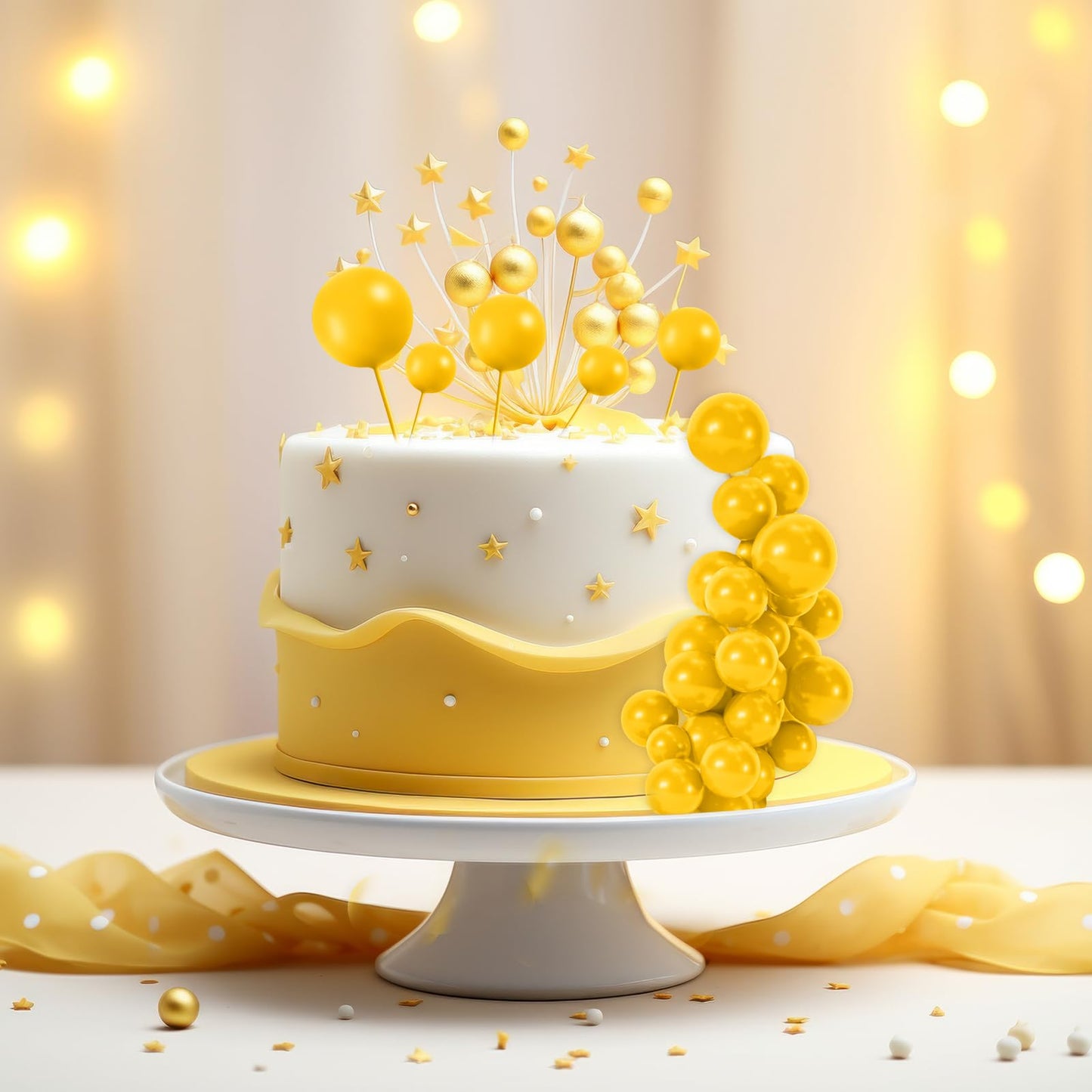 BOUBONI 48 Pcs Yellow Cake Ball Toppers – Foam Cupcake Decorations