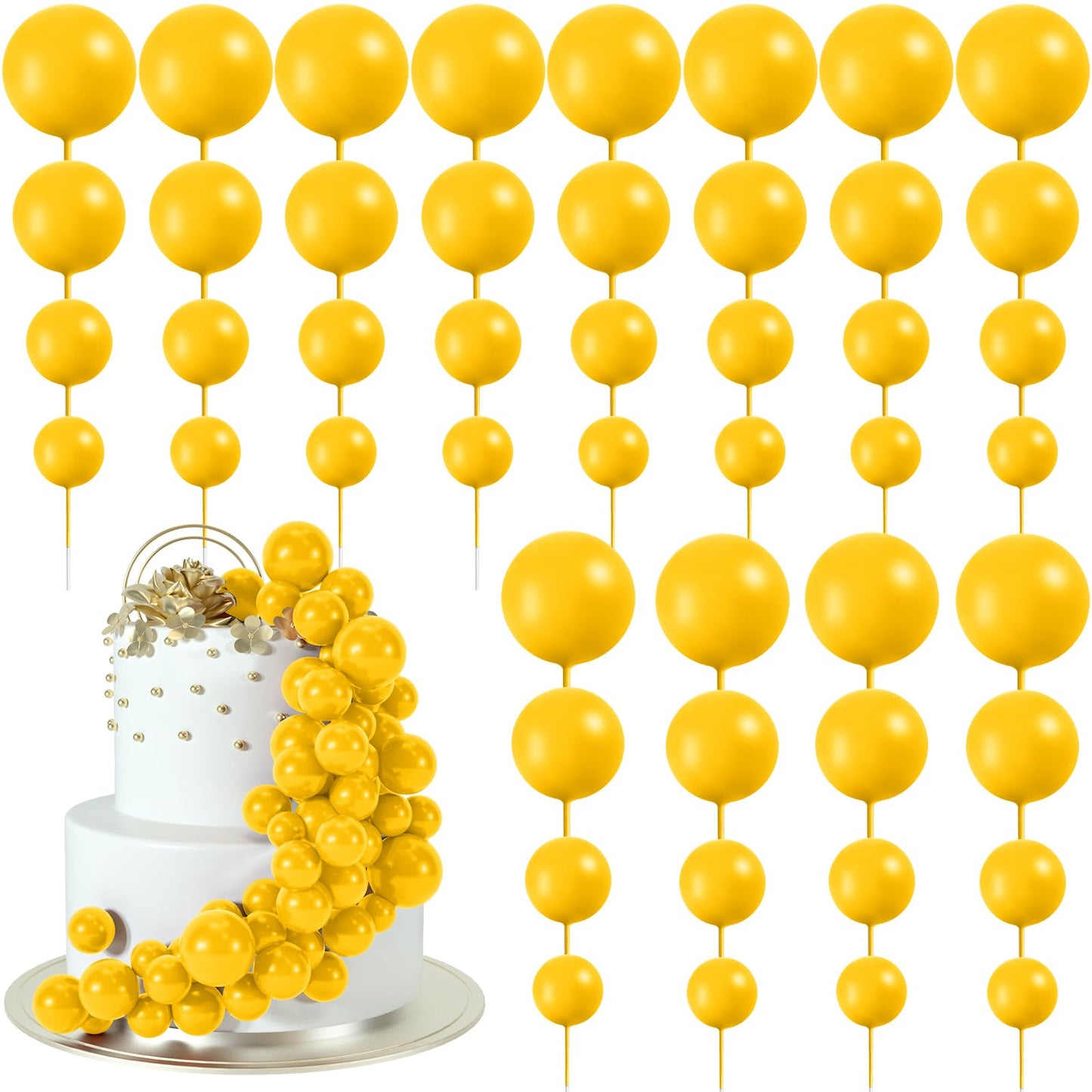 BOUBONI 48 Pcs Yellow Cake Ball Toppers – Foam Cupcake Decorations