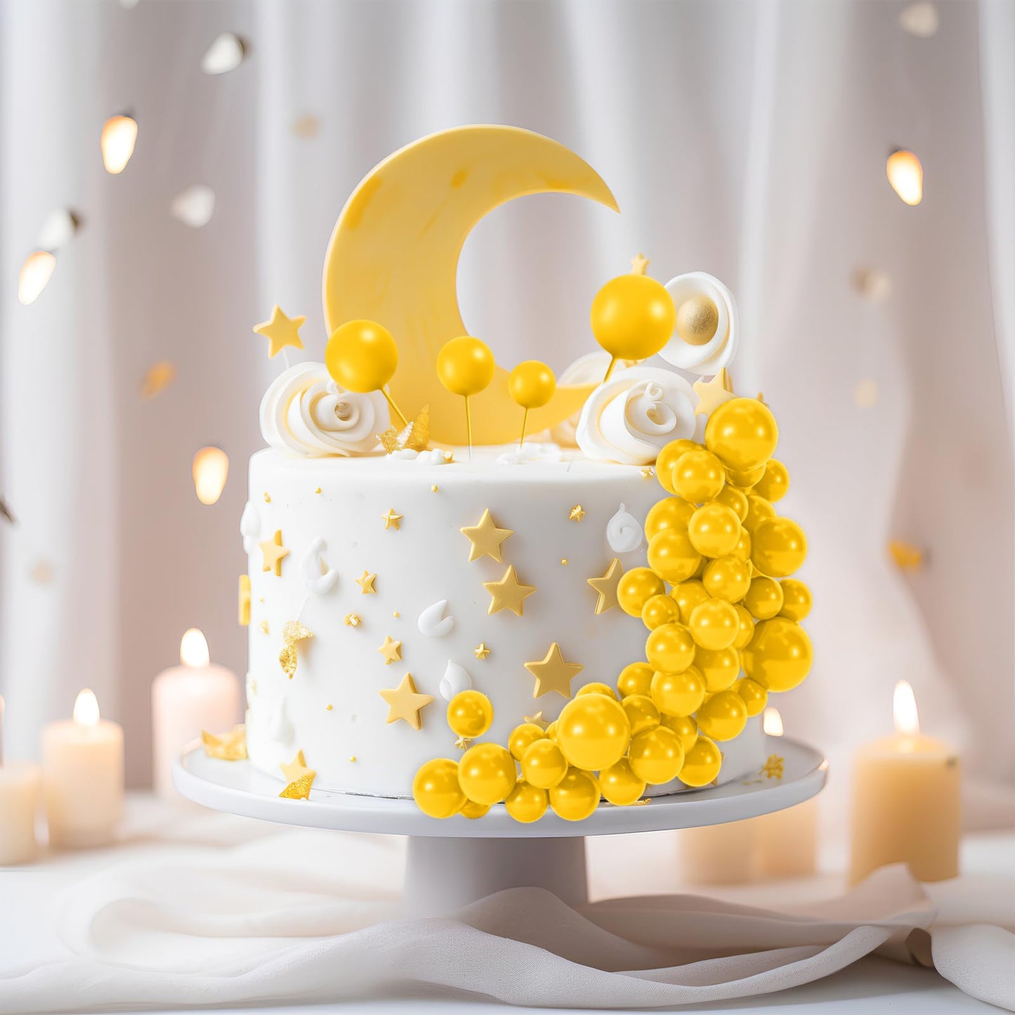 BOUBONI 48 Pcs Yellow Cake Ball Toppers – Foam Cupcake Decorations