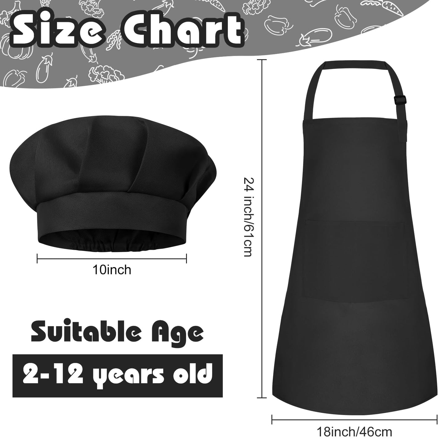 Bouiexye Kids Apron and Chef Hat Set – Adjustable with 2 Pockets