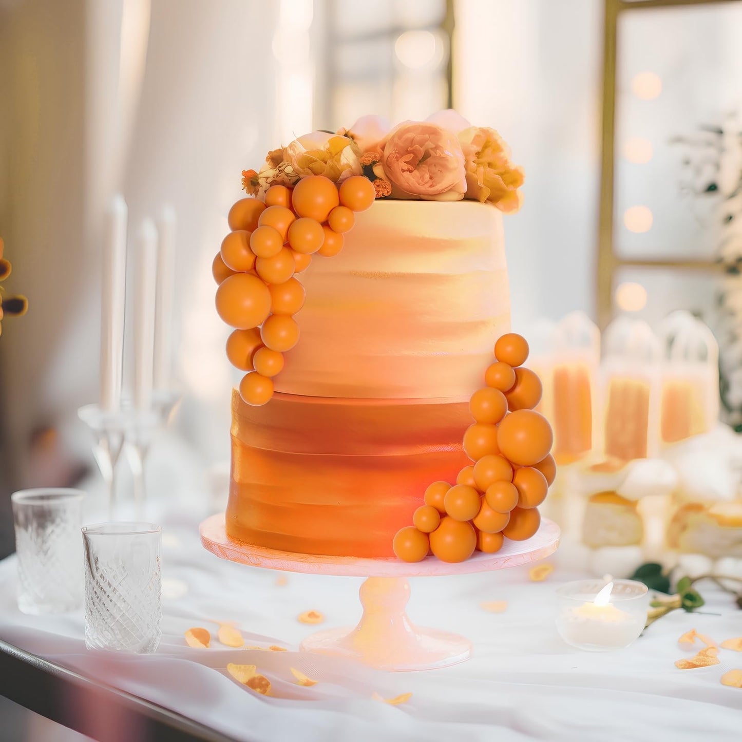 Bouiexye 75-Pieces Orange Cake Balls Topper set | Foam Cupcake Picks for Cake Deco | Birthday & Wedding