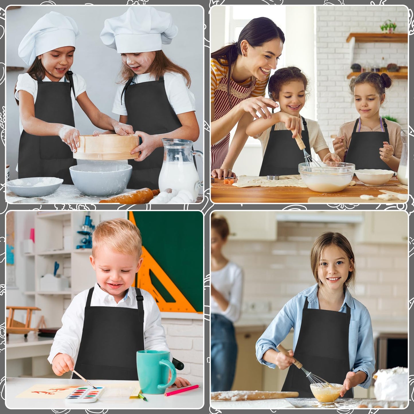 Bouiexye Kids Apron and Chef Hat Set – Adjustable with 2 Pockets