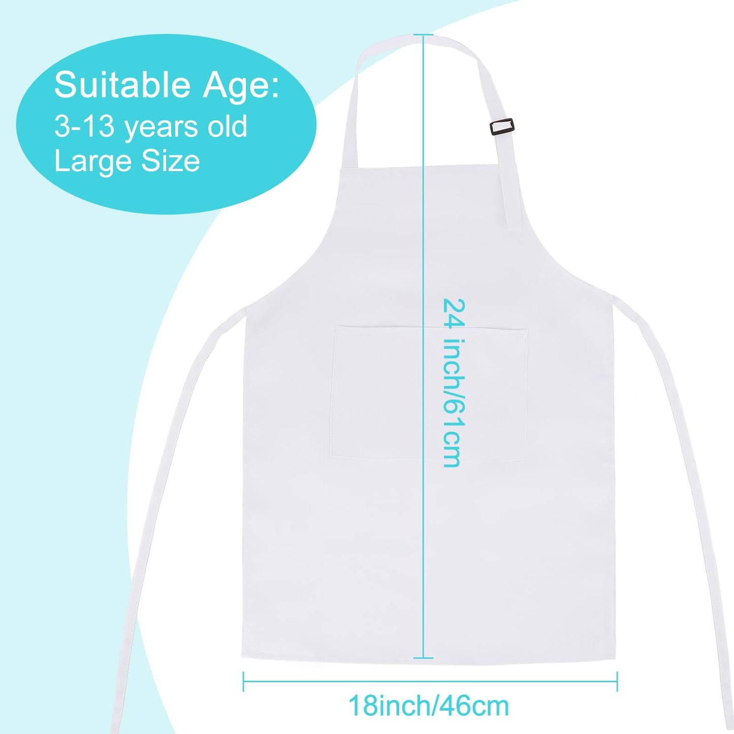 Bouiexye 10 Pack Kids Apron – Adjustable, White, 18 x 24 inches, 2 Pockets