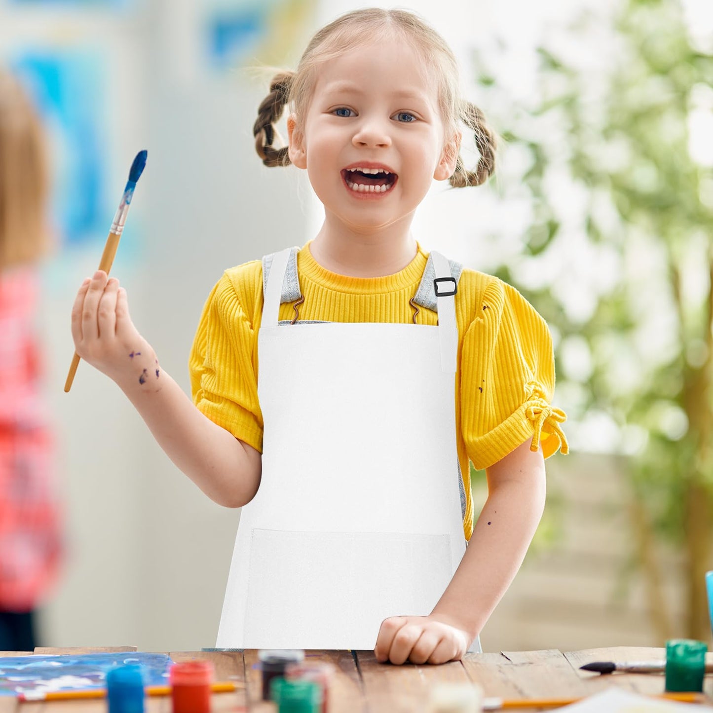 Bouiexye 10 Pack Kids Apron – Adjustable, White, 18 x 24 inches, 2 Pockets