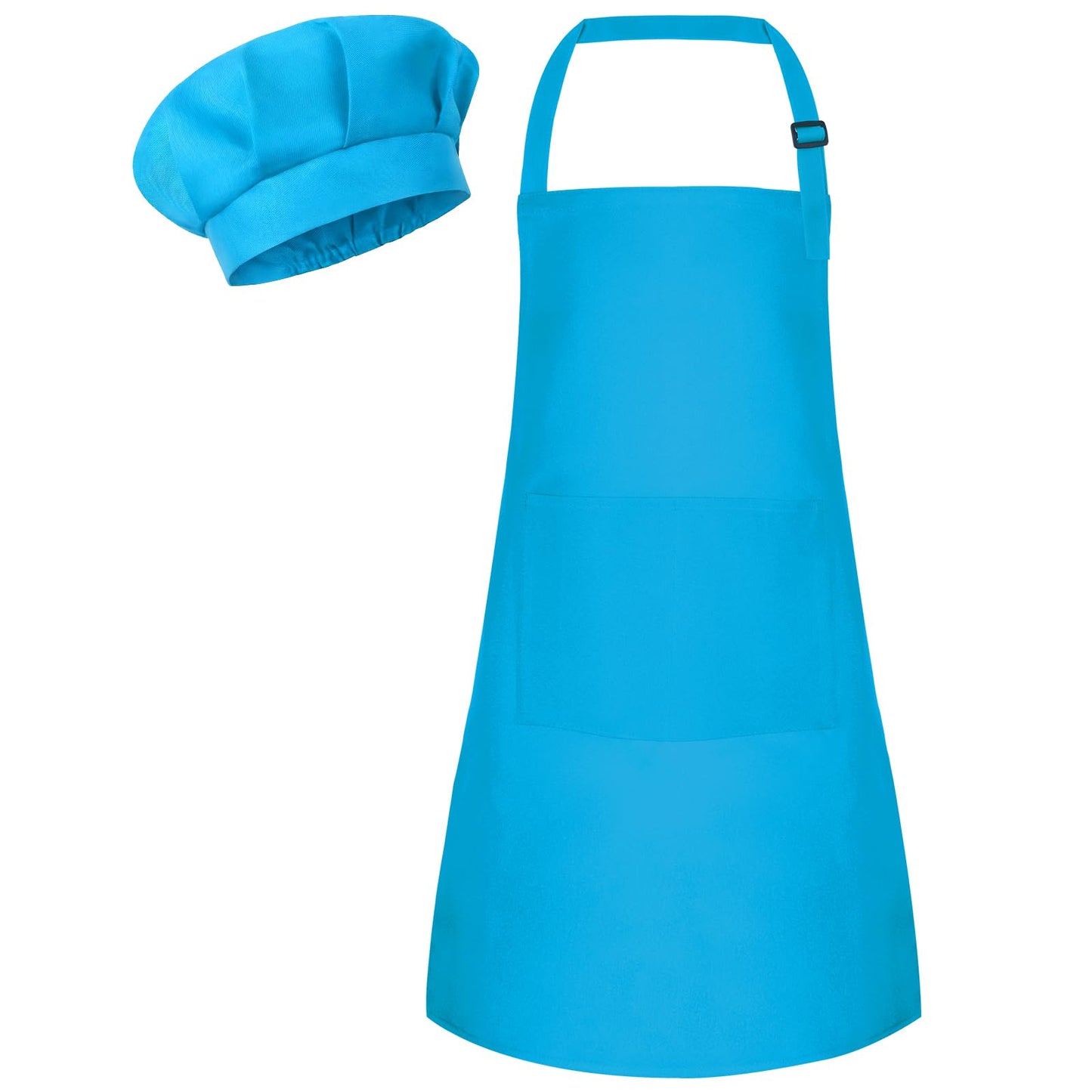 Bouiexye 1 Set Kids Apron & Chef Hat (Blue) — Adjustable, 2 Pockets for Cooking, Painting & Crafts